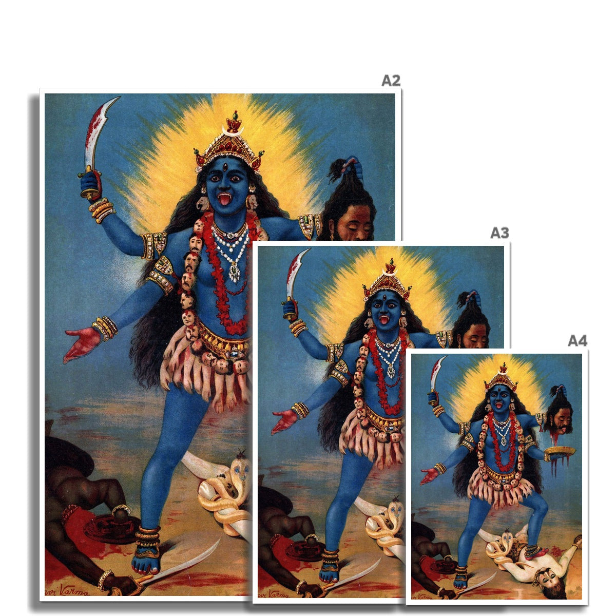 Kali Trampling Shiva Raja Ravi Varma good Framed Art Poster