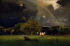 Landscape With Cows and Rainbow Painting by George Inness Art Print